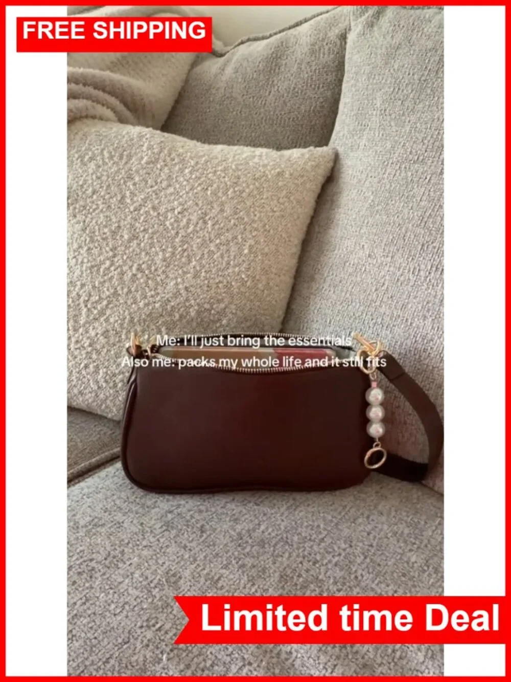 Vegan Leather Hobo Crossbody Purse with Pearl Chain Straps